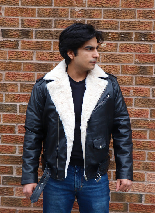 Premium Black Fur Leather Jacket