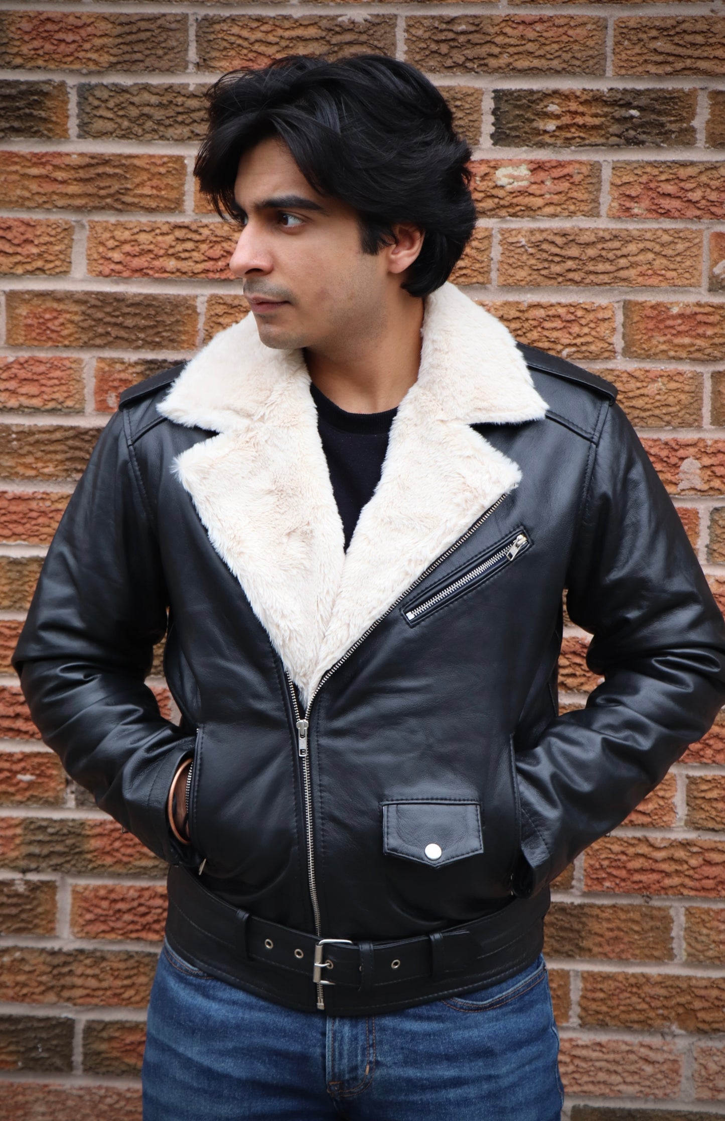 Premium Black Fur Leather Jacket